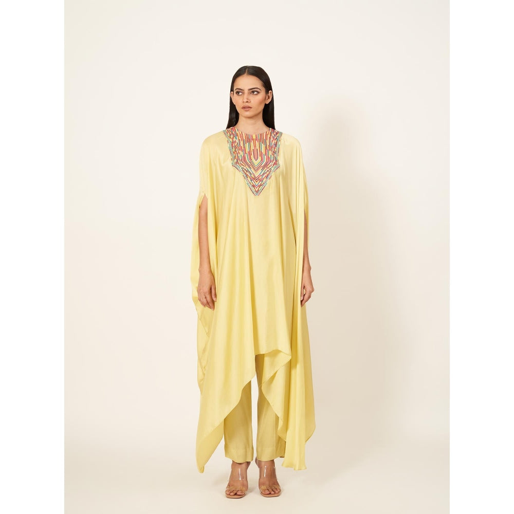 Neha Tarun Yellow Satin Kaftan Kurta with Pant (Set of 2)