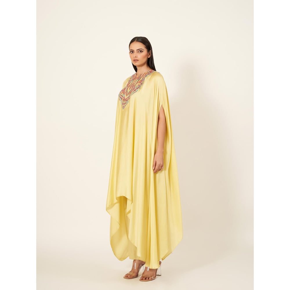 Neha Tarun Yellow Satin Kaftan Kurta with Pant (Set of 2)