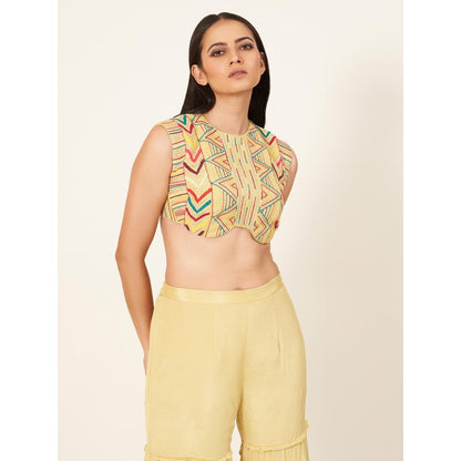 Neha Tarun Yellow Embroidered Micro Blouse with Gharara Pants (Set of 2)