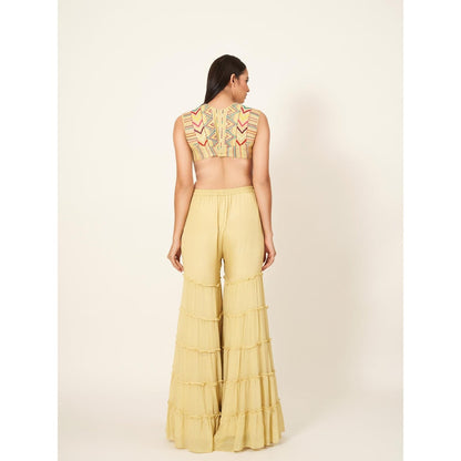 Neha Tarun Yellow Embroidered Micro Blouse with Gharara Pants (Set of 2)