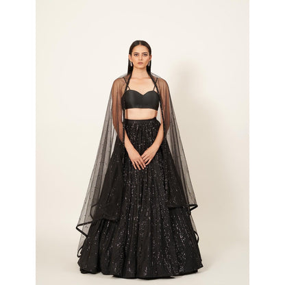 Neha Tarun Strap Blouse with Sequenced Lehenga and Net Dupatta (Set of 3)