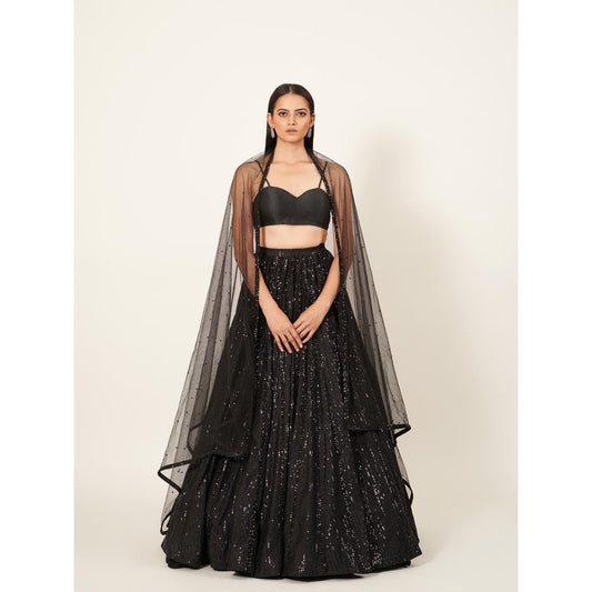 Neha Tarun Strap Blouse with Sequenced Lehenga and Net Dupatta (Set of 3)