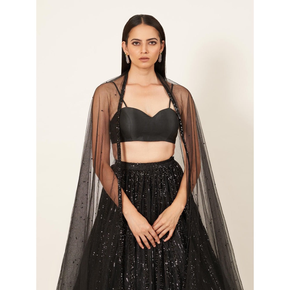 Neha Tarun Strap Blouse with Sequenced Lehenga and Net Dupatta (Set of 3)