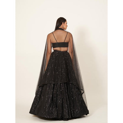 Neha Tarun Strap Blouse with Sequenced Lehenga and Net Dupatta (Set of 3)