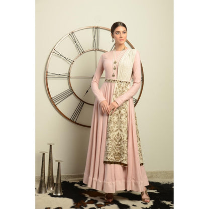 Neha Tarun Pastel Pink Anarkali Kurta with Embroidered Dupatta & Belt (Set of 3)