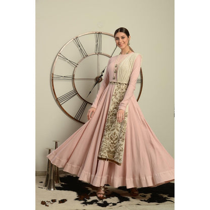 Neha Tarun Pastel Pink Anarkali Kurta with Embroidered Dupatta & Belt (Set of 3)