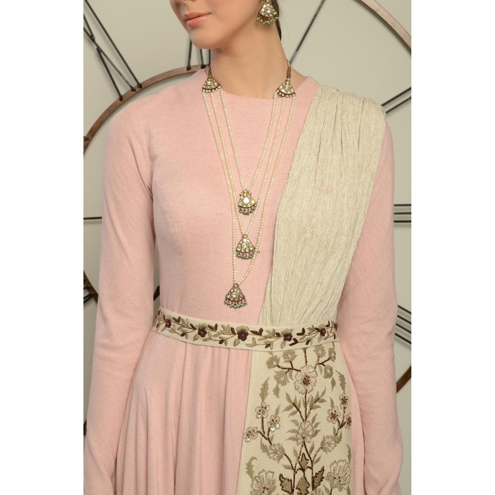 Neha Tarun Pastel Pink Anarkali Kurta with Embroidered Dupatta & Belt (Set of 3)