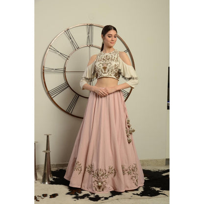 Neha Tarun Ivory Color Blouse with Hand Embroidery Pink Skirt (Set of 2)