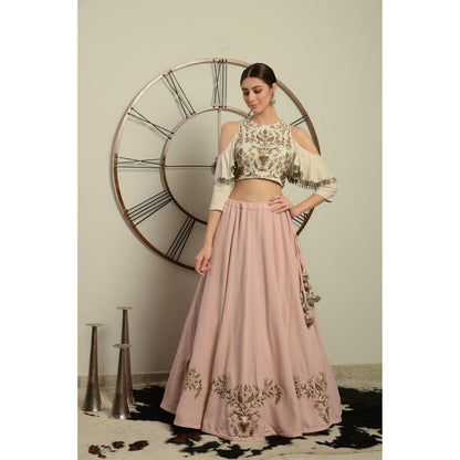 Neha Tarun Ivory Color Blouse with Hand Embroidery Pink Skirt (Set of 2)