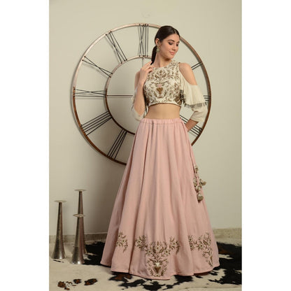 Neha Tarun Ivory Color Blouse with Hand Embroidery Pink Skirt (Set of 2)