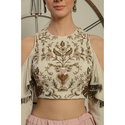 Neha Tarun Ivory Color Blouse with Hand Embroidery Pink Skirt (Set of 2)