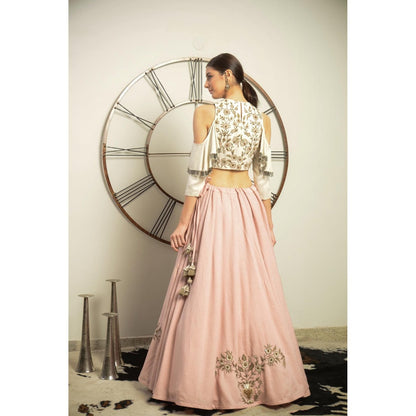Neha Tarun Ivory Color Blouse with Hand Embroidery Pink Skirt (Set of 2)