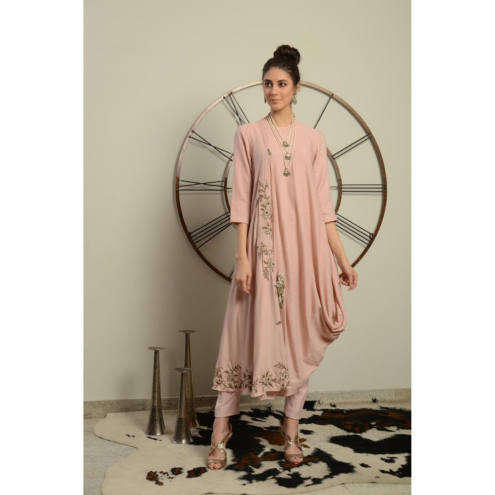 Neha Tarun Pink Drape Kurta with Straight Pants (Set of 2)