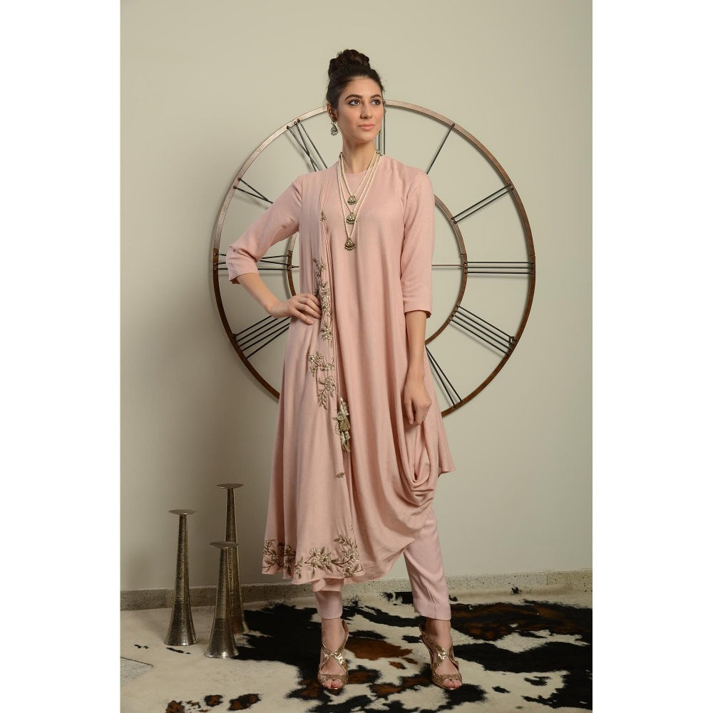 Neha Tarun Pink Drape Kurta with Straight Pants (Set of 2)