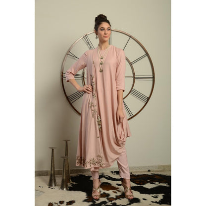 Neha Tarun Pink Drape Kurta with Straight Pants (Set of 2)
