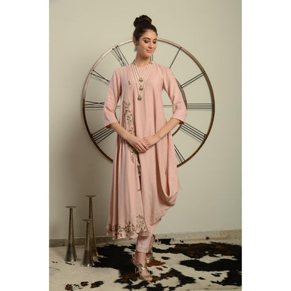 Neha Tarun Pink Drape Kurta with Straight Pants (Set of 2)