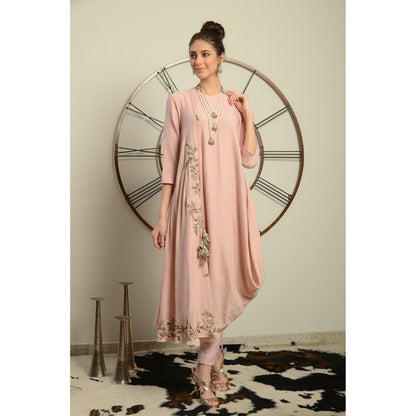 Neha Tarun Pink Drape Kurta with Straight Pants (Set of 2)
