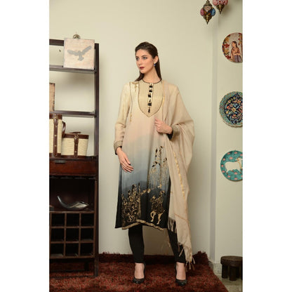 Neha Tarun Ombre Mughal Embroidery Kurta with Churidar and Chanderi Dupatta (Set of 3)