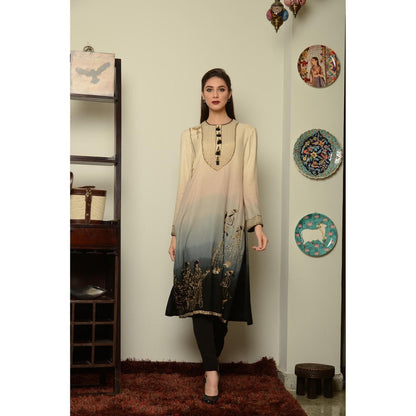 Neha Tarun Ombre Mughal Embroidery Kurta with Churidar and Chanderi Dupatta (Set of 3)