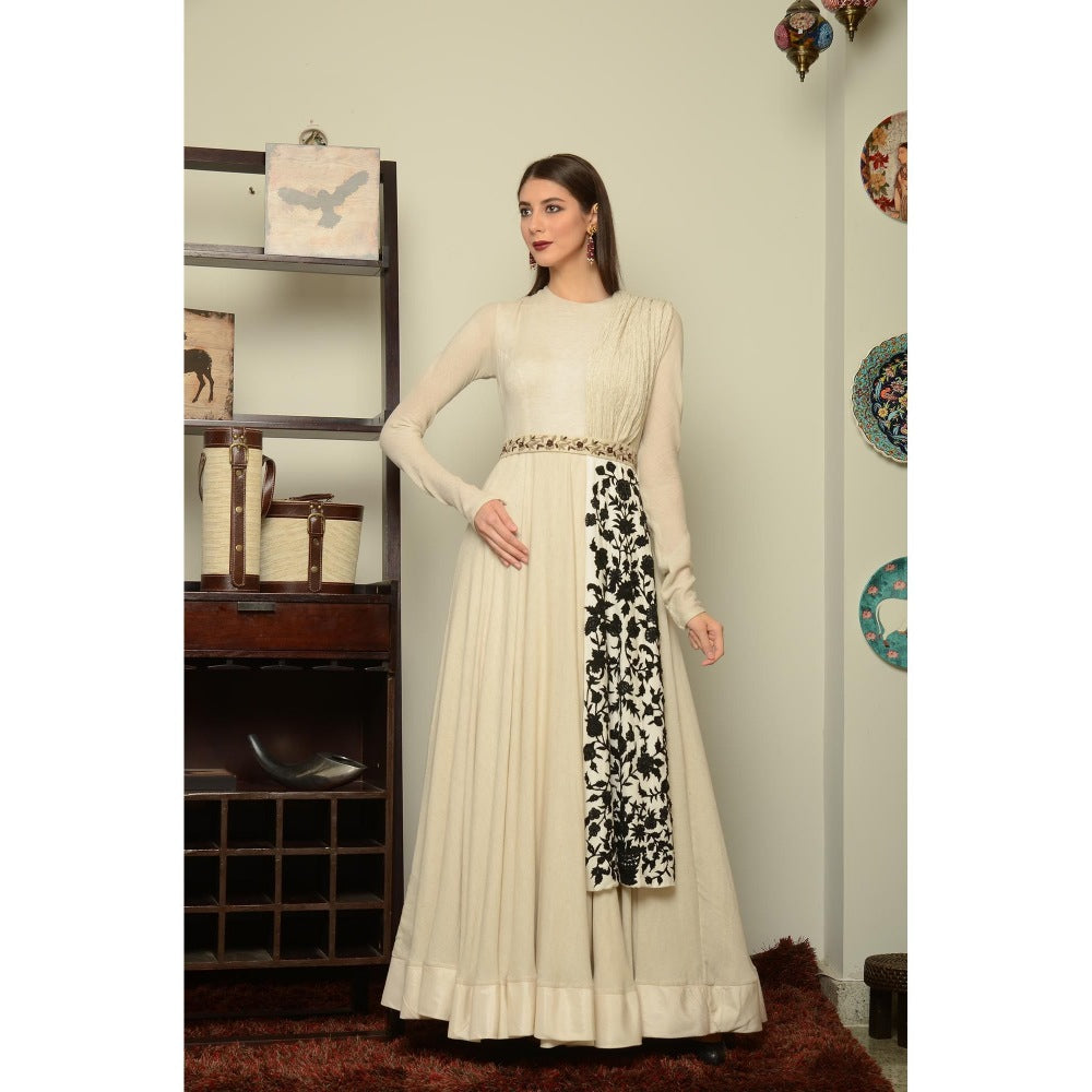 Neha Tarun Ivory Anarkali Kurta with Embroidered Dupatta and Belt (Set of 3)
