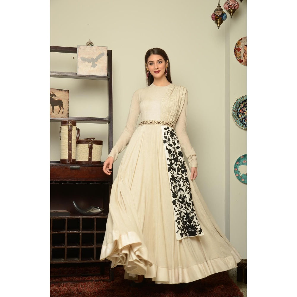 Neha Tarun Ivory Anarkali Kurta with Embroidered Dupatta and Belt (Set of 3)