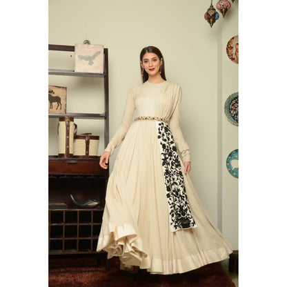 Neha Tarun Ivory Anarkali Kurta with Embroidered Dupatta and Belt (Set of 3)