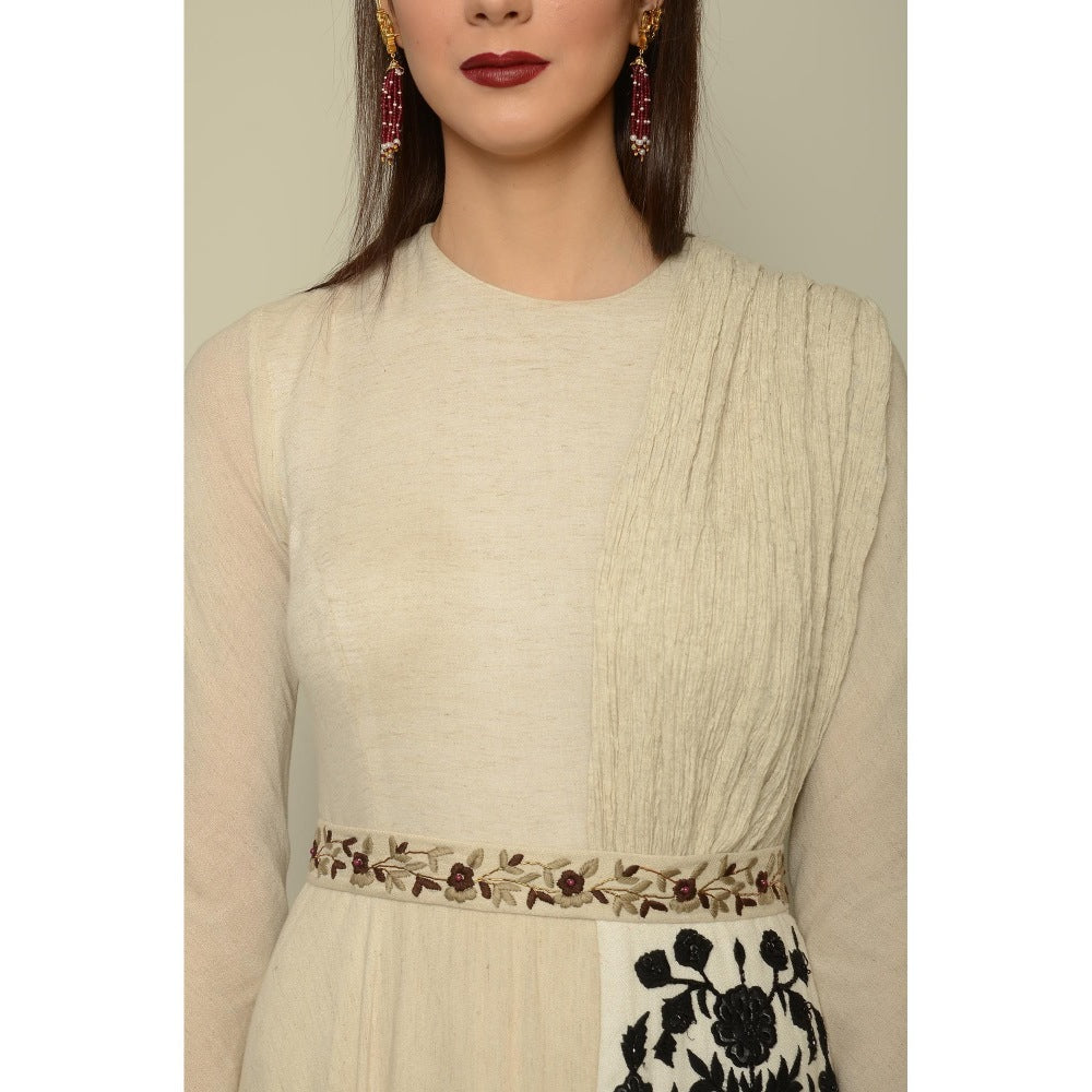 Neha Tarun Ivory Anarkali Kurta with Embroidered Dupatta and Belt (Set of 3)