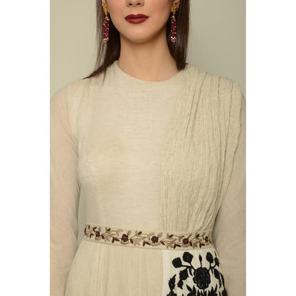 Neha Tarun Ivory Anarkali Kurta with Embroidered Dupatta and Belt (Set of 3)