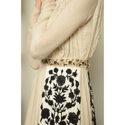 Neha Tarun Ivory Anarkali Kurta with Embroidered Dupatta and Belt (Set of 3)