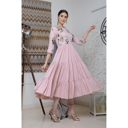Neha Tarun Pink Triple Layer Embellished Anarkali Kurta with Churidar and Dupatta (Set of 3)