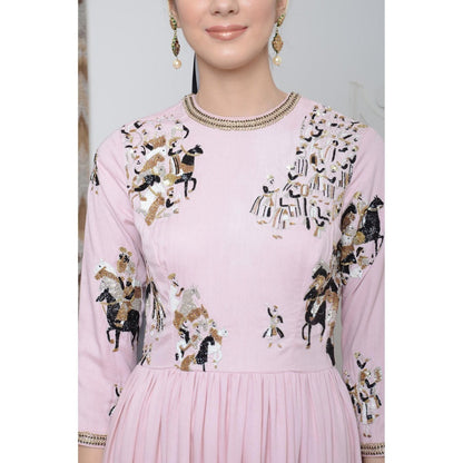 Neha Tarun Pink Triple Layer Embellished Anarkali Kurta with Churidar and Dupatta (Set of 3)