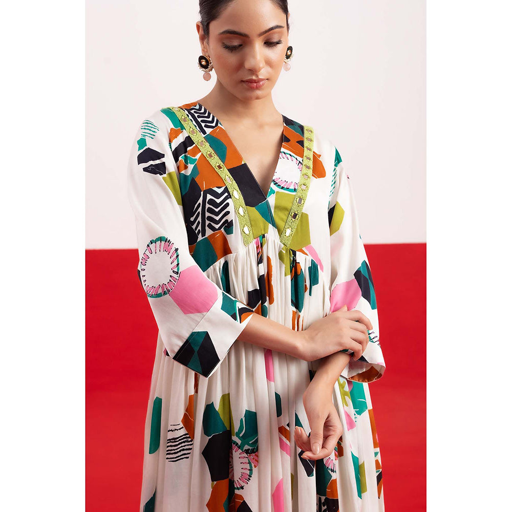 NEHER Mosa White Ruffled Kurta with Pant