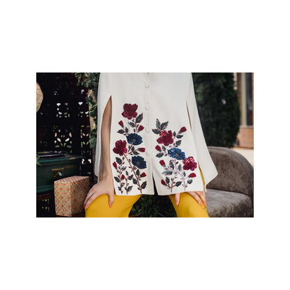 NEIZA White with Red and Navy Embraided Cape