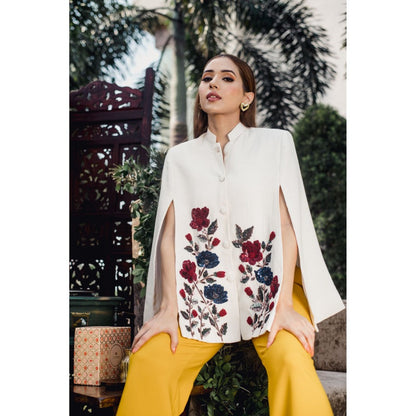 NEIZA White with Red and Navy Embraided Cape