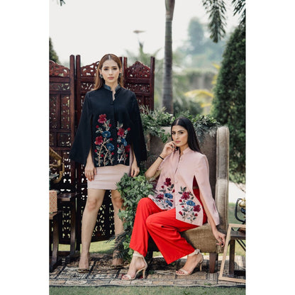 NEIZA Blush Pink with Red and Navy Embroidery Cape