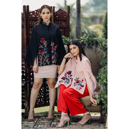 NEIZA Blush Pink with Red and Navy Embroidery Cape