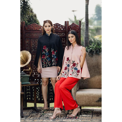 NEIZA Blush Pink with Red and Navy Embroidery Cape