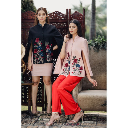 NEIZA Blush Pink with Red and Navy Embroidery Cape