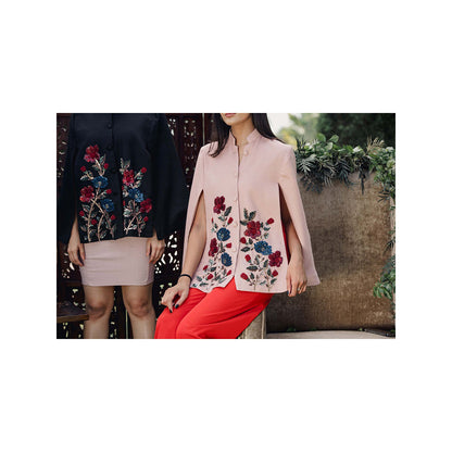 NEIZA Blush Pink with Red and Navy Embroidery Cape