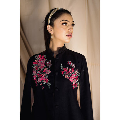 NEIZA Black with Neon Fuchsia Butterfly Embroidery Cape