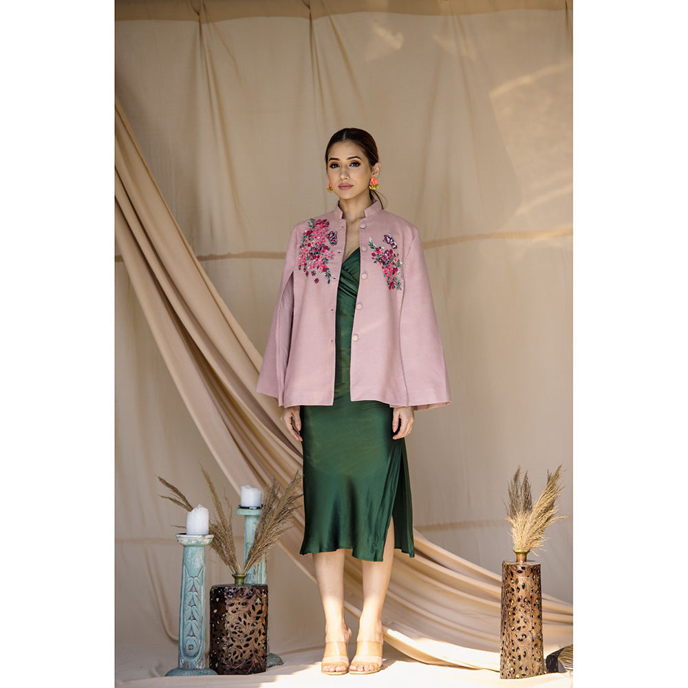 NEIZA Blush Pink with Neon Fuchsia Butterfly Embroidery Cape