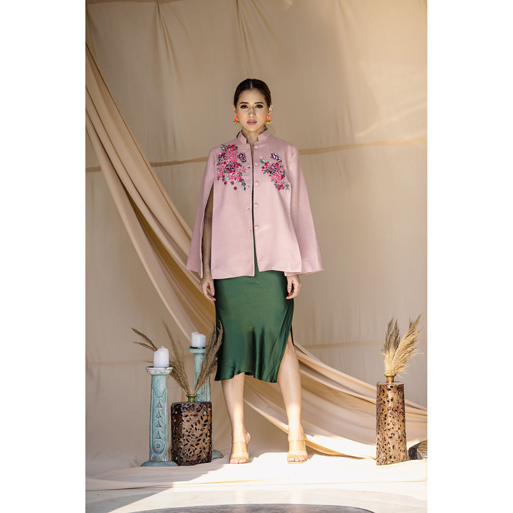 NEIZA Blush Pink with Neon Fuchsia Butterfly Embroidery Cape