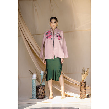 NEIZA Blush Pink with Neon Fuchsia Butterfly Embroidery Cape