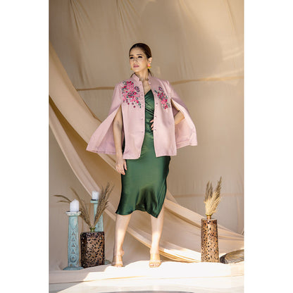 NEIZA Blush Pink with Neon Fuchsia Butterfly Embroidery Cape