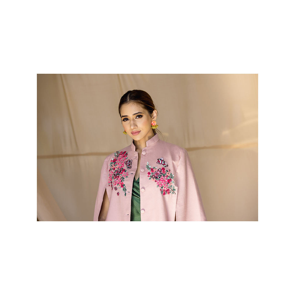 NEIZA Blush Pink with Neon Fuchsia Butterfly Embroidery Cape