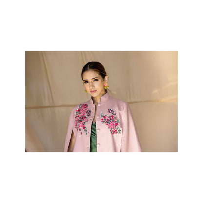 NEIZA Blush Pink with Neon Fuchsia Butterfly Embroidery Cape