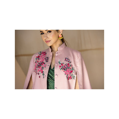 NEIZA Blush Pink with Neon Fuchsia Butterfly Embroidery Cape