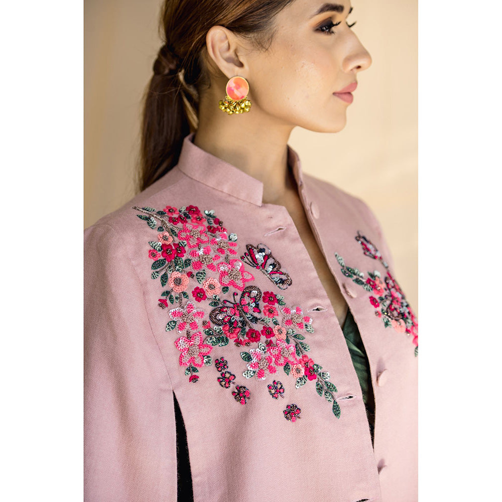 NEIZA Blush Pink with Neon Fuchsia Butterfly Embroidery Cape