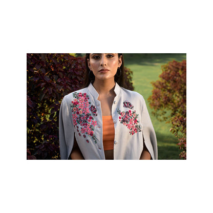 NEIZA Grey with Neon Fuchsia Butterfly Embroidery Cape