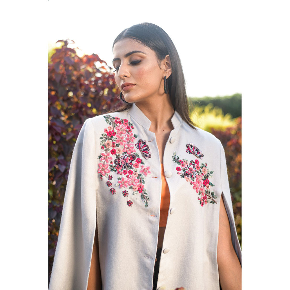 NEIZA Grey with Neon Fuchsia Butterfly Embroidery Cape